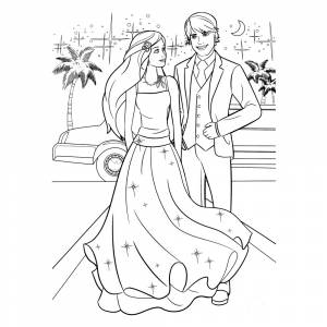 Раскраска Барби и Кен на балу