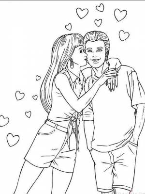 Раскраска Барби и Кен  картинку для девочек