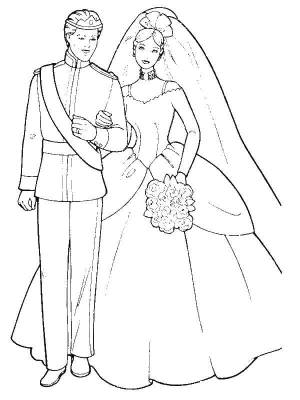 Раскраски Раскраска Свадьба барби и кен Барби Барби