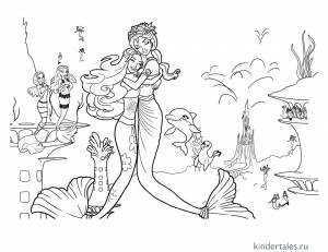 Русалочка Барби и королева морей Калисо» раскраска для детей