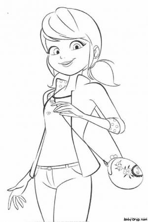 Раскраска Обычная девочка Маринетт вечером превращается в супергероиню