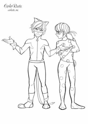 Раскраска Леди Баг и Кот Нуар