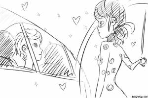 Раскраска Маринетт провожает Адриана