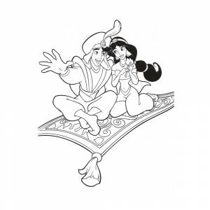 Раскраска Принцесса Жасмин на волшебном ковре