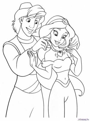 Раскраска Алладин и Жасмин