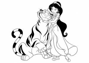 Загружай раскраску Жасмин и тигр Раджа в отличном качестве на нашем сайте