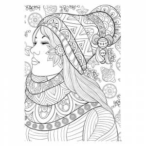 Раскраска Антистресс девушка с бубенчиками на шапке