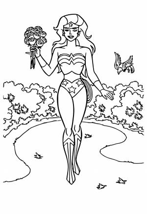 Раскраска Чудо Женщина Цветы