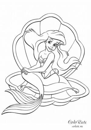 Раскраска Русалочка в ракушке