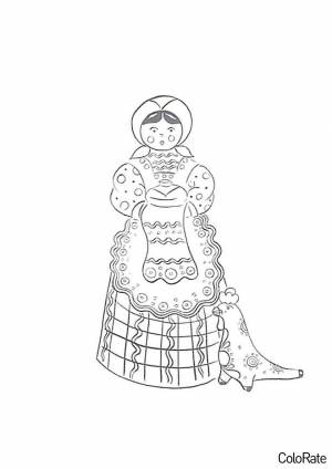 Раскраска Женщина с самоваром