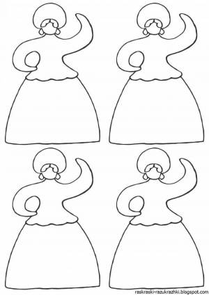 Раскраски Дымковская барышня шаблон для детей