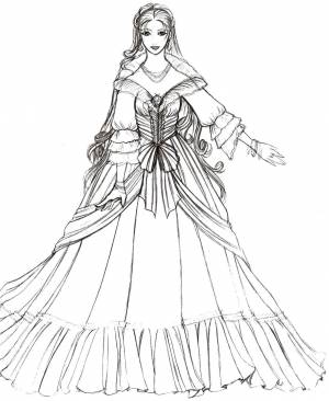 Раскраски Раскраска Девушка с длинными волосами в платье Для девочек, Сайт раскрасок