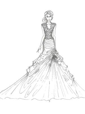 Раскраски Раскраска Девушка в платье с пышным низом Платья на праздники