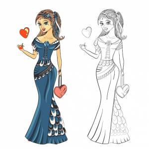 Девушка в голубом платье с яблоком модная иллюстрация богиня венера раскраска страницы книги