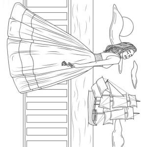 Раскраска девушка в пышном платье