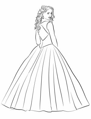 Контурный рисунок девушки в полный рост в платье