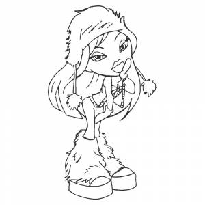 Раскраска Братц в меховой шапке и сапожках