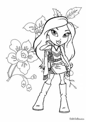 Раскраска Bratz на цветочной аллее
