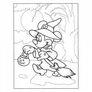 Раскраска Минни Маус в костюме ведьмы