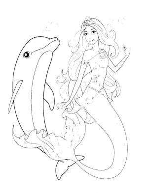 Раскраски Раскраска Русалка барби плавает с дельфином Барби