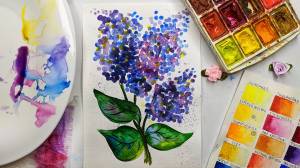 Как нарисовать сирень ватными палочками