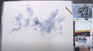 Сирень акварелью