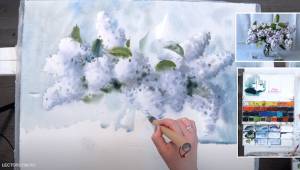 Сирень акварелью