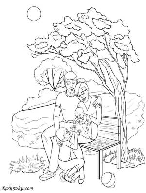 Раскраски ПАПА, Раскраска Мама папа и ребенок большая семья