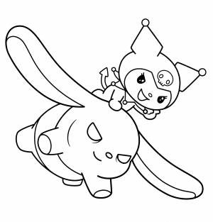 Раскраска Куроми верхом на кролике