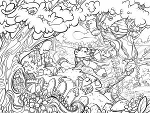 Иллюстрация Раскраска amp;Волшебный лесamp; в стиле 2d