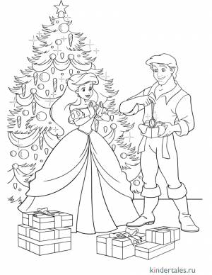 Принц Эрик и принцесса Ариэль в Новый год» раскраска для детей