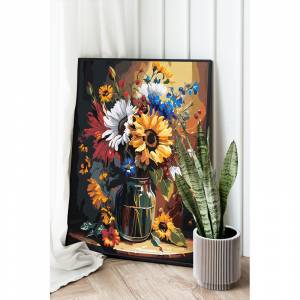 AAAA-NK241 Осенний букет в вазе Цветы Подсолнухи Ромашки Пионы Натюрморт Маме Интерьерная Раскраска картина по номерам на холсте недорого