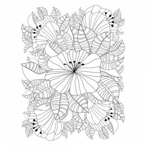 Раскраска Осенние листья и цветы