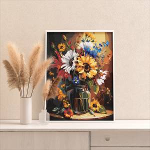AAAA-NK241 Осенний букет в вазе Цветы Подсолнухи Ромашки Пионы Натюрморт Маме Интерьерная Раскраска картина по номерам на холсте недорого