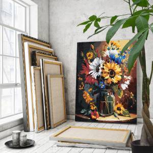 AAAA-NK241-100x125 Осенний букет в вазе Цветы Подсолнухи Ромашки Пионы Натюрморт Маме Интерьерная 100х125 Раскраска картина по номерам на холсте недорого