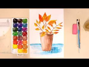 Как нарисовать осенний букет Ваза с осенними листьями Урок ИЗО