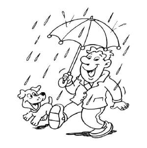 Раскраски осень, Раскраска Человек с зонтиком осень