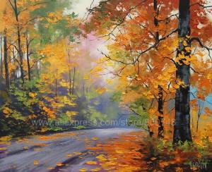 Огромный масляной краской большой рисунок на тему осени по заказу оранжевые Осенние деревья художественное дорожное художественное оформление настенная живопись холст для спальни