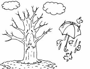 Раскраски осень, Раскраска дерево без листьев зонт Осень