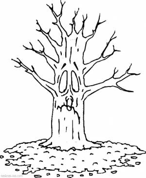 Раскраски осень, Раскраска Раскраска осень Дерево опавшие листья Контуры дервеьев