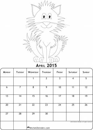 Раскраски Раскраска Апрель и кот Календарь Календарь