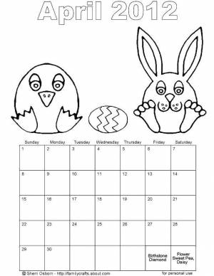 Раскраски апрель, Раскраска Апрель и кролик Календарь