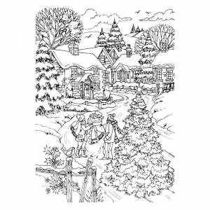 Зима раскраска сложная