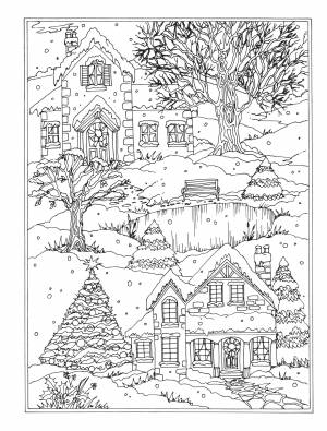 Зима раскраска сложная