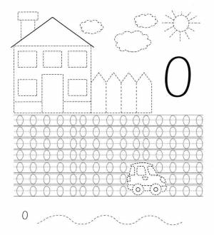 Раскраски Раскраска Учимся писать цифру 0 прописи цифры