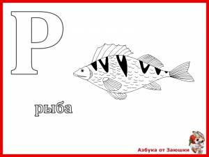 Буква Р, рыба, раскраска