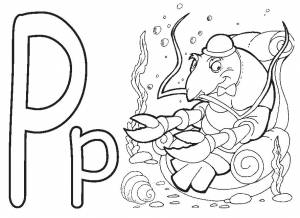 Раскраски букв, Раскраска Русский алфавит буква Р Рак рак купается в речке Азбука