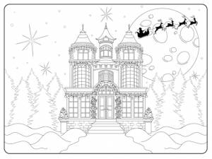 Раскраска зимний домик антистресс для детей и взрослых