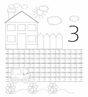 Раскраски учим, Раскраска Учимся писать цифру 3 прописи цифры