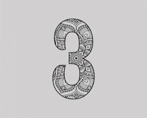 Черно-белый рисунок цифры 3
